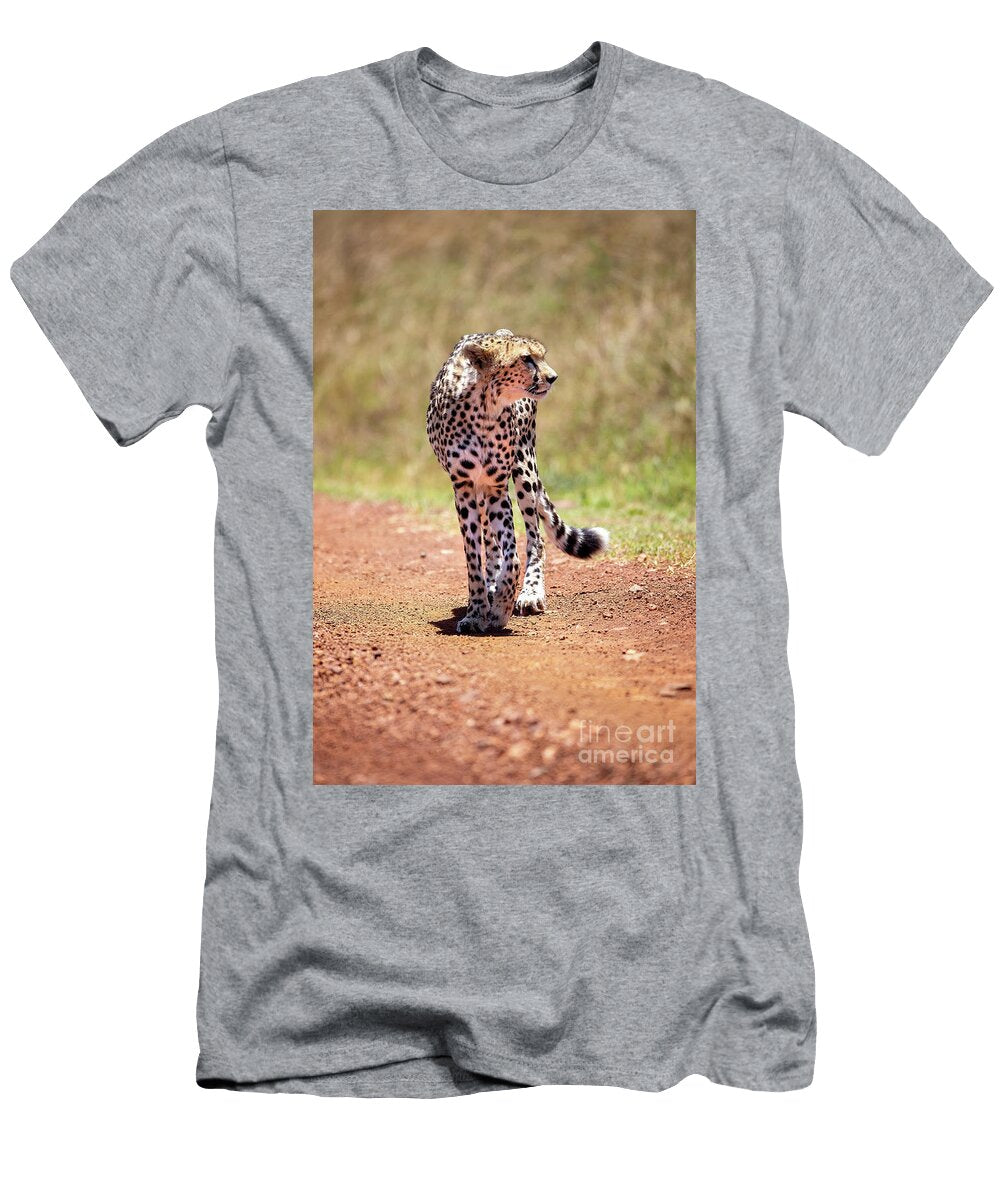 Cheetah Walking Along a Dirt Tranck in the Masai Mara National Park Kenya Jane Rix T-Shirt