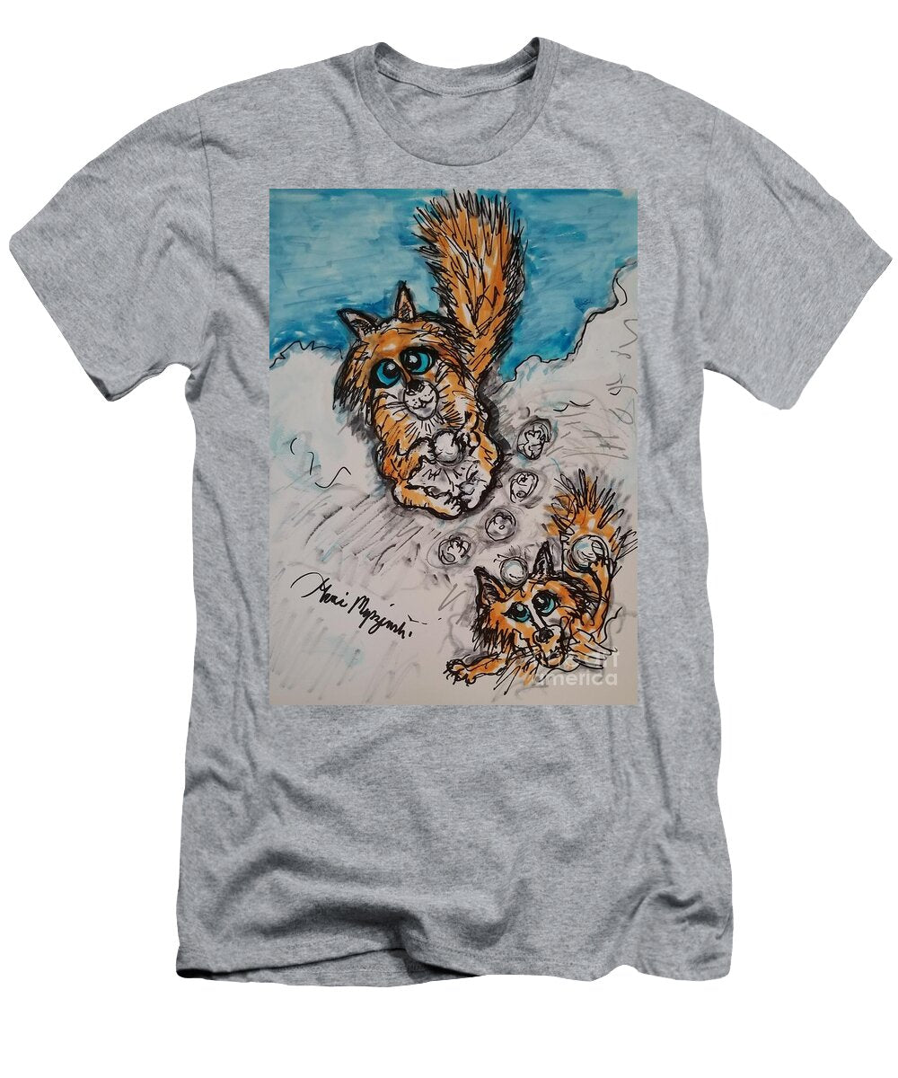 Foxes Throwing Snowballs Geraldine Myszenski T-Shirt