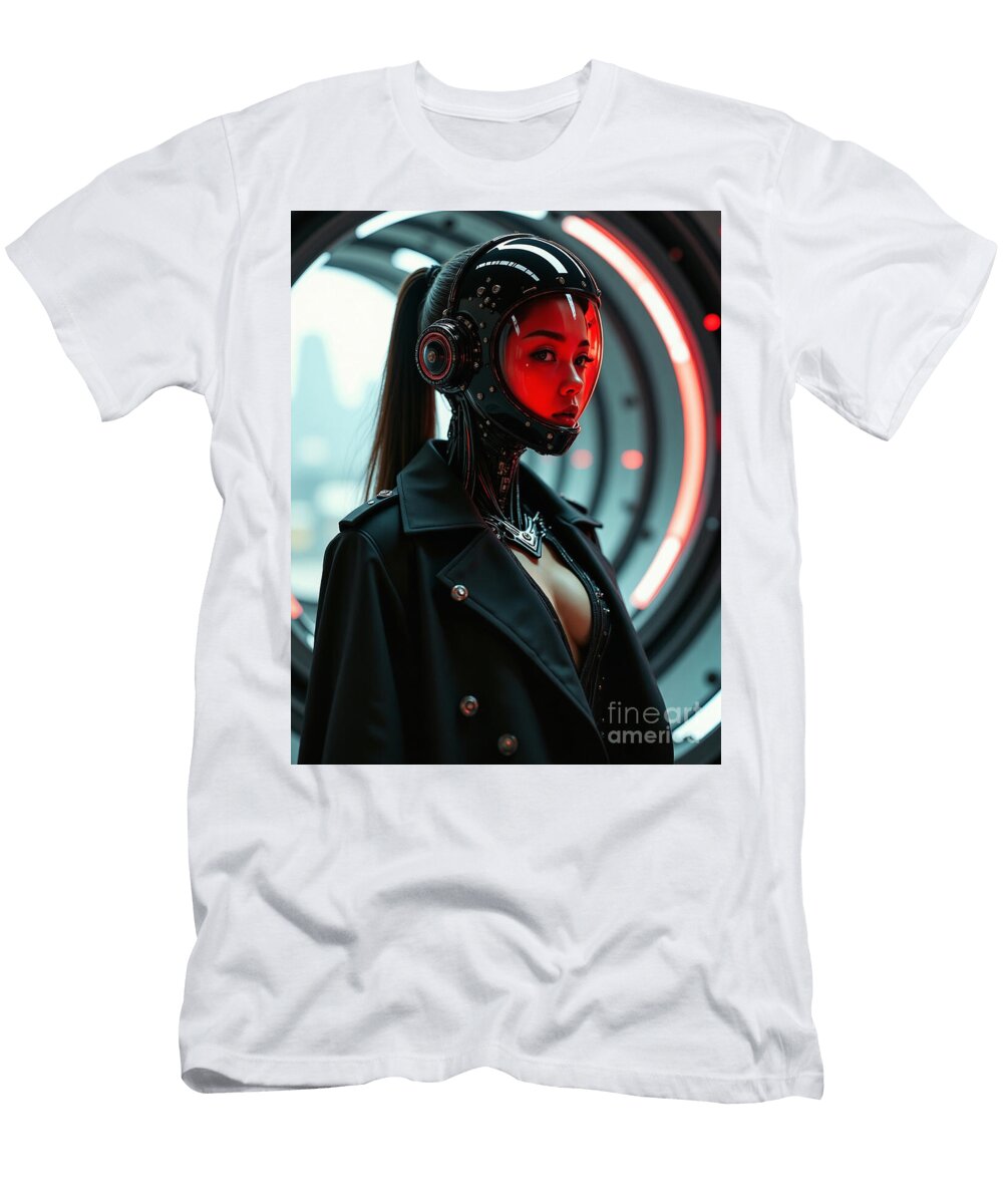Futuristic Cyborg Femme in Red Neon Light Jt Photodesign T-Shirt