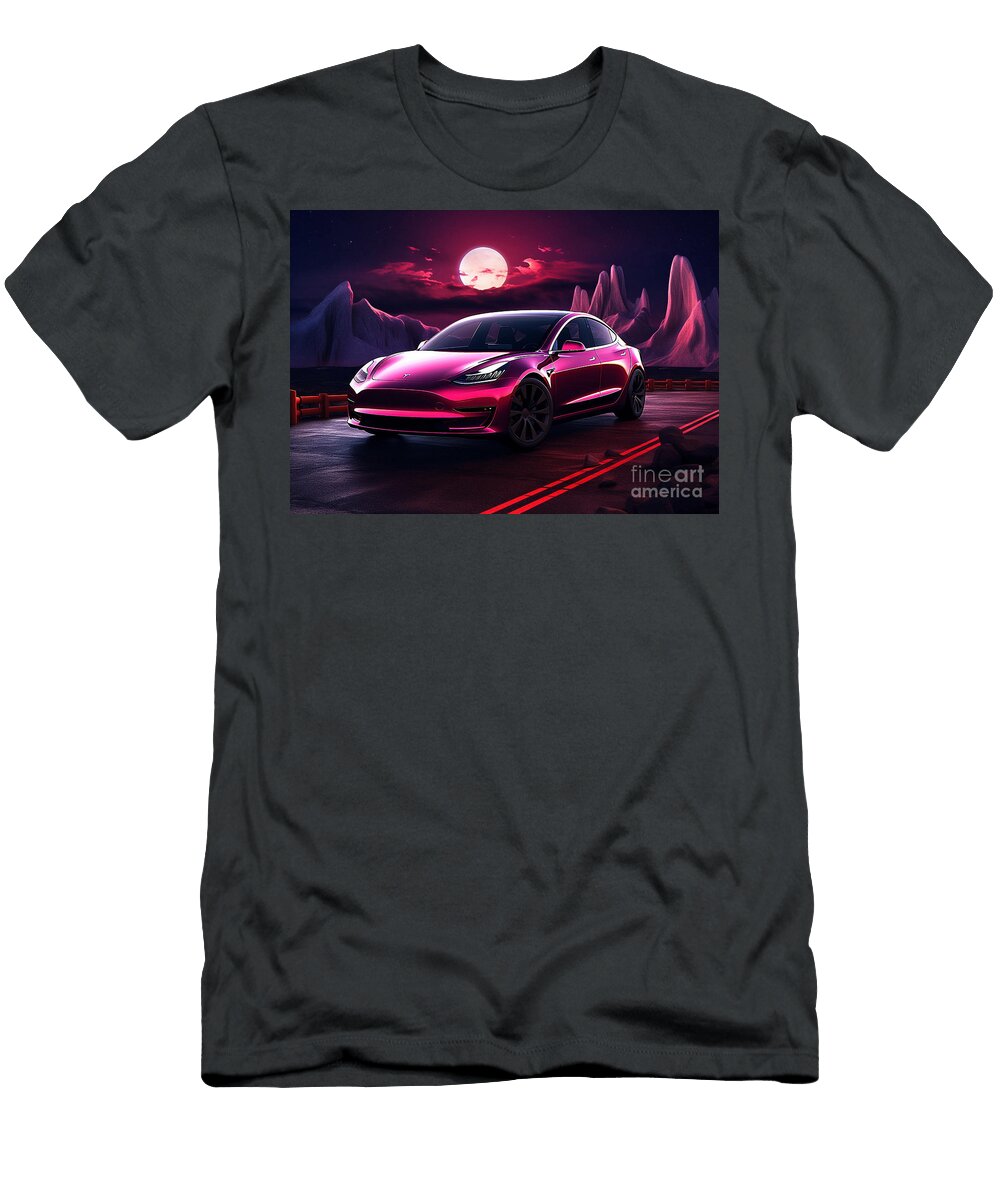 Model 3 Performance Moonrise Tesla Model 3 Performance and the Moons Glow Destiney Sullivan T-Shirt