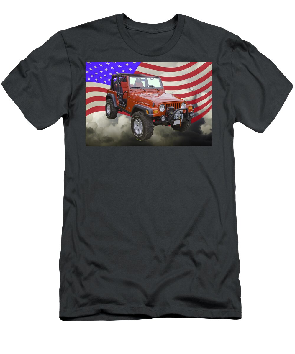 Red Jeep Wrangler Rubicon with American Flag Keith Webber Jr T-Shirt